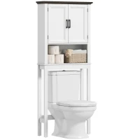 HOMCOM Over The Toilet Storage, Bathroom Cabinet Over Toilet with Open Shelf and Adjustable Bottom Bar, White(m-11)