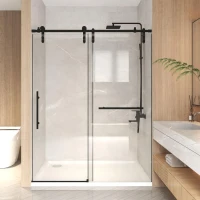 Sliding Shower Door with Waterproof Seals and Tempered Glass, Bathroom Door with Towel Bar Handle, 60" L x 0.5" W x 76" H, Matte Black(m-9)