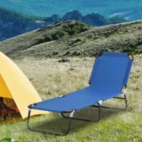 Outsunny Outdoor Folding Lounge Chair, Steel Tanning Chair with Reclining Back, Breathable Mesh for Beach, Yard, Patio, Blue(m-1)