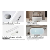 67" Freestanding Soaking Tub with Vertical Pleated Exterior, Bathtub with Chrome Pop-Up Toe-Tap Drain, 67" L x 31.5" W x 23" H, Gloss White(m-10)