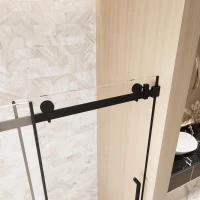 Frameless Shower Door with Anti-Shatter Safety Film and Bottom Water-Blocking Strip, Panel for Bathroom, 60" L x 0.5" W x 76" H, Matt Black(m-11)