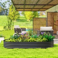 Outsunny 7' x 3' x 1' Large Outdoor Planter Box, Galvanized Raised Garden Bed with Metal Plant Stake, Black(m-9)