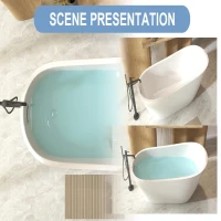 67" Special-Shaped Freestanding Slipper Bathtub with Chrome Overflow, Soaking Tub with Pop-Up Drain, 67" L x 31" W x 29" H, White(m-10)