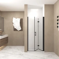 34" Bifold Shower Door with Stainless Steel Handle and Raised Water-Blocking Strips, Space-Saving Panel for Bathroom, 34" L x 0.5" W x 72" H, Matte Black(m-8)