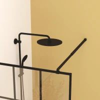 Framed Glass Shower Screen with Safety Film and Tempered Glass, Door with Stainless Steel Support Rod, 34" L x 0.5" W x 72" H, Matte Black(m-10)