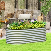 Outsunny 5 x 2.5 x 2 ft Galvanized Raised Garden Bed, Easy DIY Oval Planter Box with Safety Edging and Gloves, Silver(m-1)