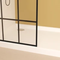 Framed Glass Shower Screen with Safety Film and Tempered Glass, Door with Stainless Steel Support Rod, 34" L x 0.5" W x 72" H, Matte Black(m-9)