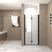 28" Bi-Fold Shower Door with Safety Film and Tempered Glass, Bathroom Door with Stainless Steel Handle, 28" L x 0.5" W x 72" H, Matte Black(m-13)