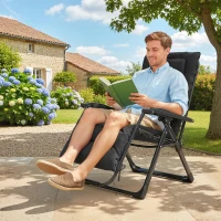 Outsunny Folding Garden Chair, Reclining Zero Gravity Chair, Sun Lounger with Cushion and Headrest, Black(m-1)