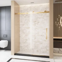 Frameless Shower Door with Anti-Shatter Safety Film and Bottom Water-Blocking Strip, Panel for Bathroom, 60" L x 0.5" W x 76" H, Brushed Gold(m-8)
