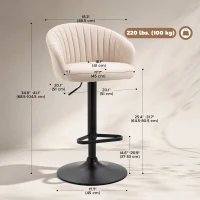 HOMCOM Bar Stools Set of 2, Swivel Counter Height Barstools with Back, Footrest, Adjustable Height, Beige(m-3)