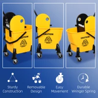 HOMCOM 6.9 Gal/26L Mop Bucket, Mop Bucket with Wringer, Wheels and Handle, Yellow(m-7)