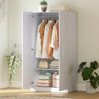 HOMCOM Wardrobe Cabinet with 2 Barn Doors and Hanging Rod, Farmhouse Armoire Wardrobe Closet for Bedroom, White Wood Effect(m-8)