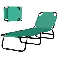 Outsunny Outdoor Folding Lounge Chair, Steel Tanning Chair with Reclining Back, Breathable Mesh for Beach, Yard, Patio, Green(m-11)