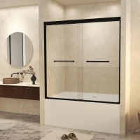 Double Sliding Shower Door with Explosion-Proof Safety Film and Stainless Steel Long Handle, Panel for Bathroom, 60" L x 0.5" W x 60" H, Matt Black(m-9)