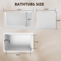 47" Acrylic Freestanding Bathtub with Built-In Seat, Ergonomic Sloping Backrest, Soaking Tub for Bathroom, 47" L x 27.5" W x 25" H, Gloss White(m-3)