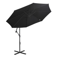 Outsunny 9.7ft Offset Patio UmbrellaCantilever Parasol with Crank Handle, 8 Ribs and Cross Base for Outdoor, Sun Shade, Black(m-2)