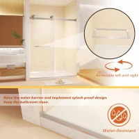 Frameless Double Sliding Shower Door with Silent Rollers, Bathroom Door with Square Tube Track, 60" L x 0.5" W x 74" H, Brushed Nickel(m-5)