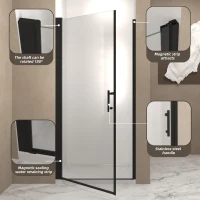32" Pivot Shower Door with Raised Water-Blocking Strip and Stainless Steel Handle, Space-Saving Panel for Bathroom, 32" L x 0.5" W x 72" H, Matte Black(m-5)