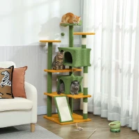 PawHut 54" Cat Tree, Multi-Level Cat Tower with Scratching Posts, Cat Condos, Bed, Platforms, Ramp, Toy Ball, Green(m-1)