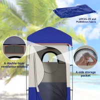 Outsunny Camping Shower Tent, Portable Privacy Shelter with Solar Shower Bag, Removable Floor and Carrying Bag, Blue(m-7)