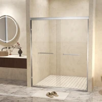 Double Sliding Shower Door with Explosion-Proof Safety Film, Durable Aluminum Panel for Bathroom, 54" L x 0.5" W x 72" H, Brushed Nickel(m-10)