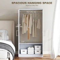 HOMCOM Wardrobe Cabinet with 2 Doors and Hanging Rod, Modern Armoire Wardrobe Closet for Bedroom, White Wood Effect(m-4)