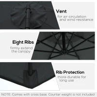 Outsunny 9.7ft Offset Patio UmbrellaCantilever Parasol with Crank Handle, 8 Ribs and Cross Base for Outdoor, Sun Shade, Black(m-5)