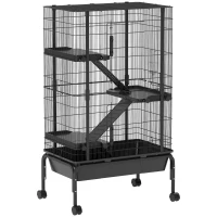 PawHut 47"H Ferret Cage, Large 4-Tier Guinea Pig Cage with Wheels, Ramps, Bowl, Water Bottle & Removable Tray, Black(m-2)