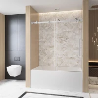 Frameless Shower Door with Anti-Shatter Safety Film and Bottom Water-Blocking Strip, Panel for Bathroom, 60" L x 0.5" W x 60" H, Brushed Nickel(m-8)