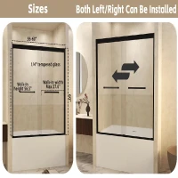 Double Sliding Shower Door with Explosion-Proof Safety Film and Stainless Steel Long Handle, Panel for Bathroom, 60" L x 0.5" W x 60" H, Matt Black(m-3)