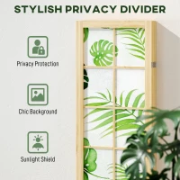 HOMCOM 4 Panel Folding Privacy Screen, 67" Room Divider with Palm Leaf Design for Living Room Bedroom, Natural and Green(m-4)