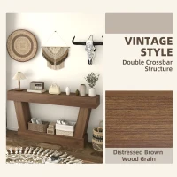 HOMCOM 63 Inch Vintage Console Table, Narrow Entryway Table with Open Shelf for Living Room, Dark Brown(m-4)