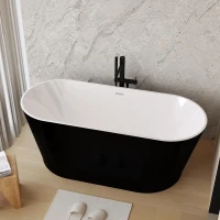 59" Acrylic Freestanding Soaking Bathtub with Double-Wall Insulation, Ergonomic Deep Tub for Heat Retention, 59" L x 29.5" W x 23" H, Black+White(m-9)