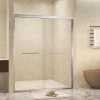 Double Sliding Shower Door with Explosion-Proof Safety Film and Stainless Steel Handle, Panel for Bathroom, 48" L x 0.5" W x 72" H, Brushed Nickel(m-9)