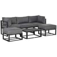 Outsunny 6 Pieces Patio Furniture Set, Space-Saving Sectional Outdoor Daybed with Aluminum Frame and Thickened Cushions, Grey(m-2)