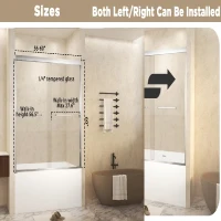 Double Sliding Shower Door with Explosion-Proof Safety Film, Stainless Steel Long Handle, Panel for Bathroom, 60" L x 0.5" W x 60" H, Brushed Nickel(m-3)