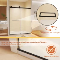 Frameless Double Sliding Shower Door with Silent Rollers, Bathroom Door with Square Tube Track, 60" L x 0.5" W x 74" H, Matte Black(m-5)