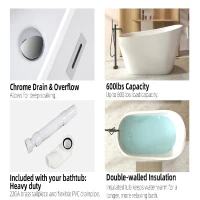 59" Special-Shaped Freestanding Slipper Bathtub with Chrome Overflow, Soaking Tub with Pop-Up Drain, 59" L x 30" W x 27.5" H, White(m-8)