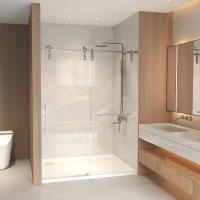 Sliding Shower Door with Waterproof Seals and Tempered Glass, Bathroom Door with Towel Bar Handle, 48" L x 0.5" W x 76" H, Brushed Nickel(m-1)