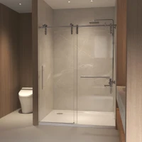 Sliding Shower Door with Waterproof Seals and Tempered Glass, Bathroom Door with Towel Bar Handle, 54" L x 0.5" W x 76" H, Brushed Nickel(m-10)