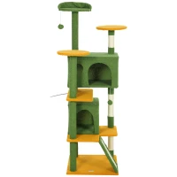 PawHut 63" Cat Tree, Multi-Level Cat Tower with Scratching Posts, Cat Condos, Bed, Platforms, Ramp, Toy Ball, Green(m-2)