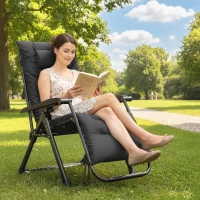 Outsunny Folding Garden Chair, Reclining Zero Gravity Chair, Sun Lounger with Cushion and Headrest, Black(m-10)