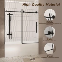 Frameless Sliding Shower Door with Smooth Quiet Stainless Steel Rollers & Round Tracks, Panel for Bathroom, 60" L x 0.5" W x 60" H, Matte Black(m-4)