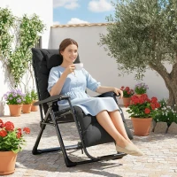 Outsunny Folding Garden Chair, Reclining Zero Gravity Chair, Sun Lounger with Cushion and Headrest, Black(m-8)