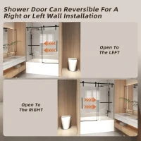 Sliding Bathtub Door with Waterproof Seals and Tempered Glass, Bathroom Door with Towel Bar Handle, 60" L x 0.5" W x 66" H, Matte Black(m-8)