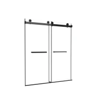 Frameless Double Sliding Shower Door with Silent Rollers, Bathroom Door with Square Tube Track, 60" L x 0.5" W x 74" H, Matte Black(m-13)
