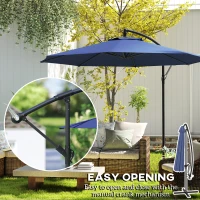 Outsunny 9.7ft Offset Patio UmbrellaCantilever Parasol with Crank Handle, 8 Ribs and Cross Base for Outdoor, Sun Shade, Blue(m-4)