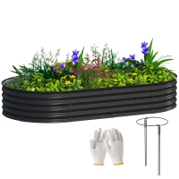 Outsunny 6' x 3' x 1' Large Outdoor Planter Box, Galvanized Raised Garden Bed with Metal Plant Stake, Black(m-11)