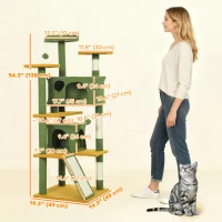PawHut 54" Cat Tree, Multi-Level Cat Tower with Scratching Posts, Cat Condos, Bed, Platforms, Ramp, Toy Ball, Green(m-3)